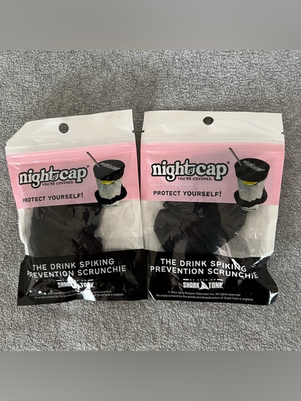 NightCap Drink Cover Scrunchie Set of 2 Black Shark Tank Safety Aesthetic NEW